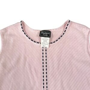 Southern Lady L Pink Knit Shell Tank Contrast Stitch Chevron Grandmacore Preppy